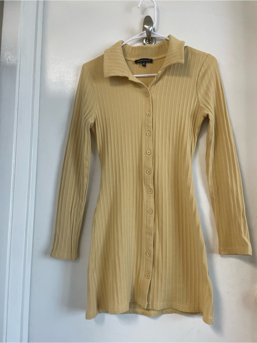 New W/O Tags Kendall & Kylie Ribbed Button-Front Shirt Dress in Mustard